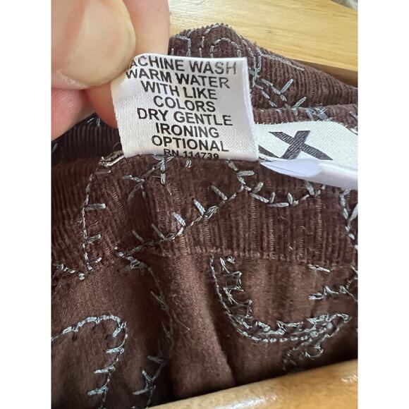 FLAX Medium Brown Corduroy Collared Lightweight Jacket Blue Embroidered Floral - Picture 6 of 9